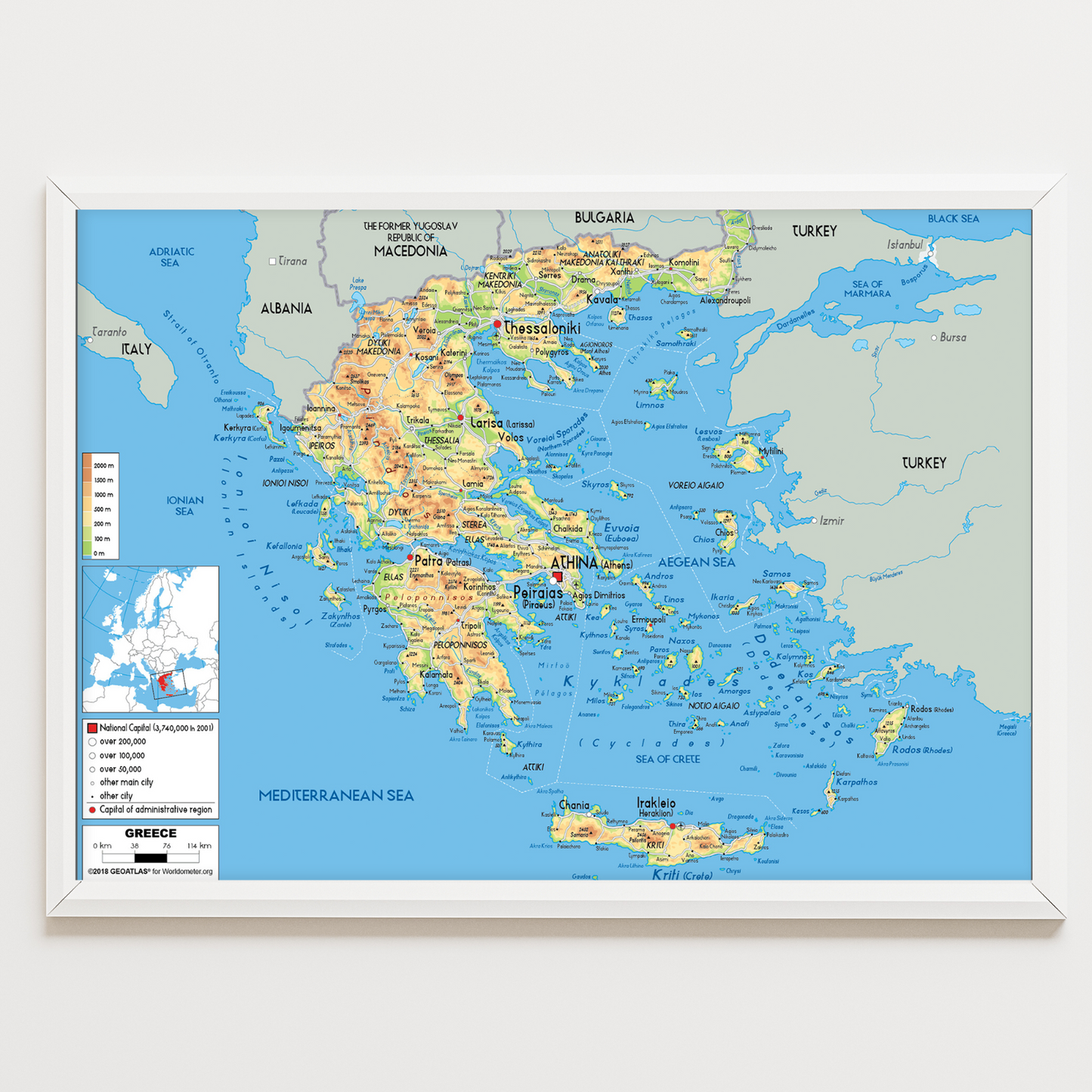 Map of Greece Poster Print Wall Art Home Decor A5 A4 A3 Educational Print