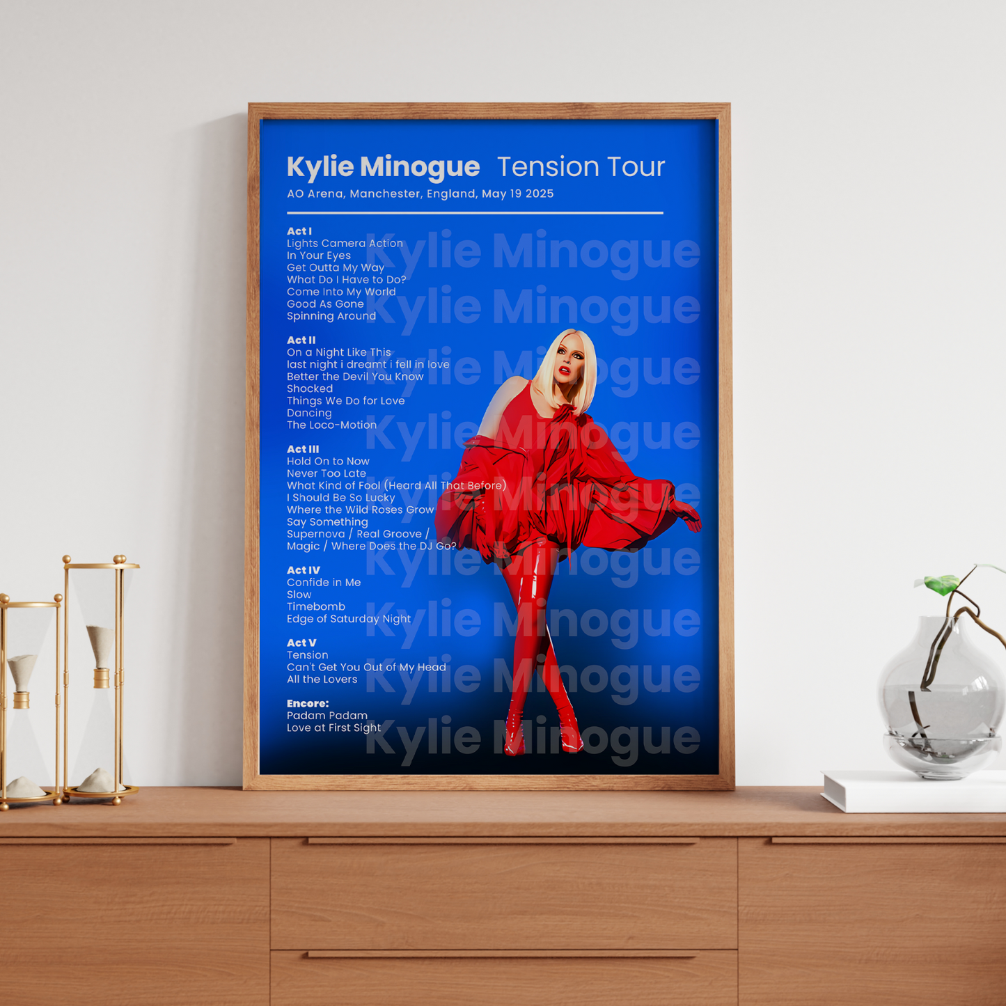 Kylie Minogue 2025 Tension Tour Setlist Poster UK Concert Fans A5-A3