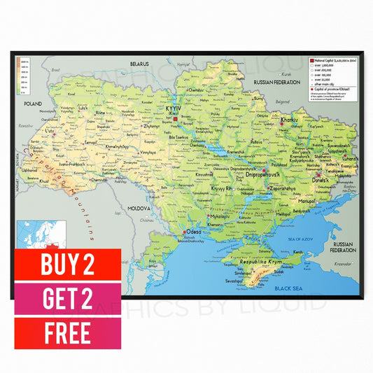 Ukraine Map Picture Wall Chart Educational Teaching Orubt Wall Poster A5 A4 A3