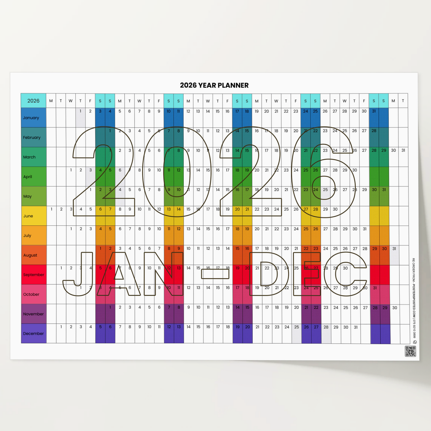 2026 Full Year Wall Calendar Large Planner Home Office Work Jan-Dec A5 A4 A3