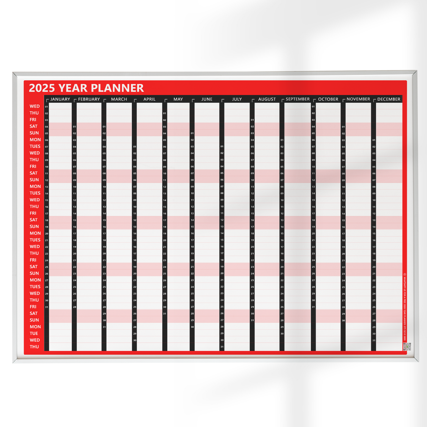 2025 Full Year Wall Calendar Home Work Office RED Year Planner 2025 Calendar