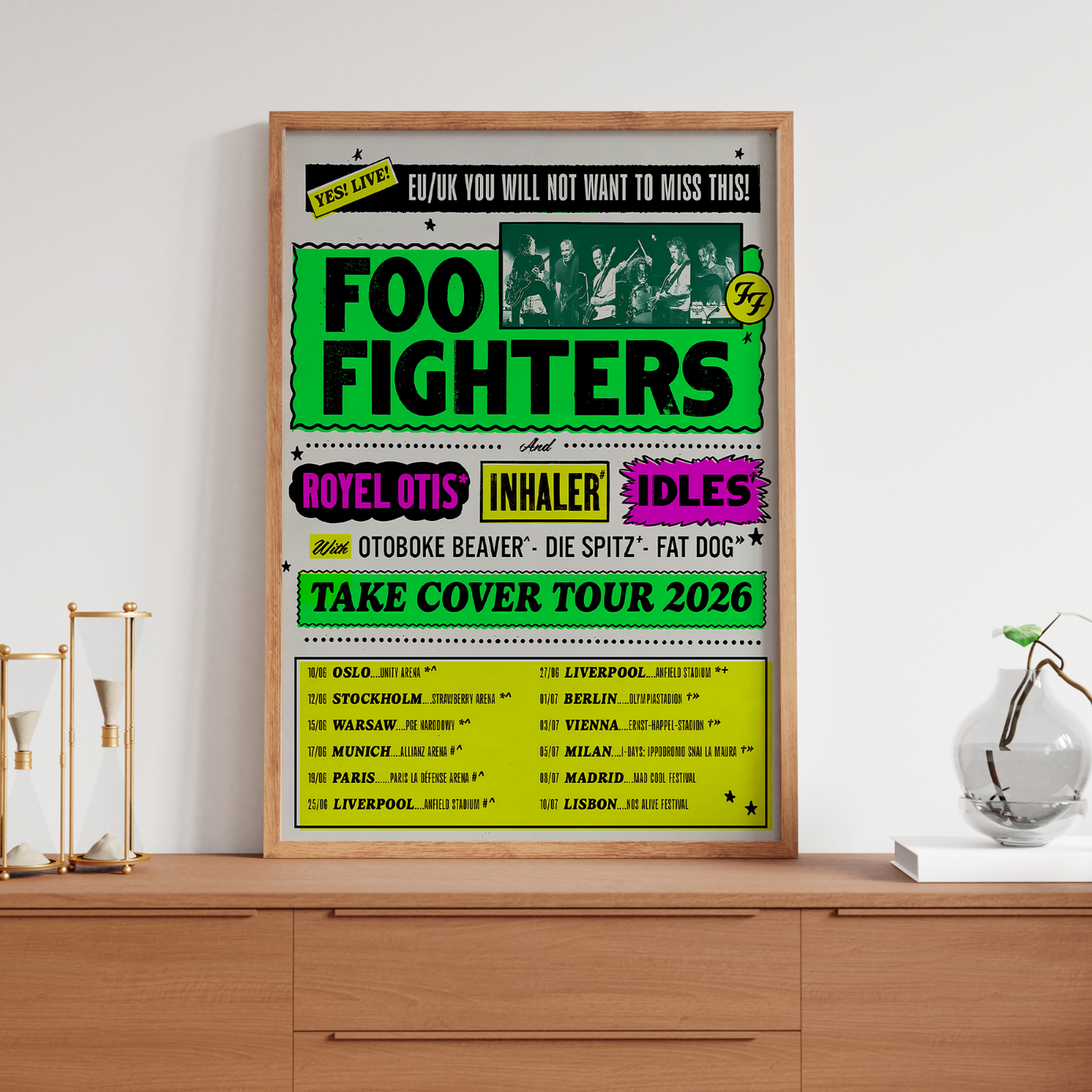 Foo Fighters Poster Tour UK+EURO Dates For Foo Fighters Fan Music Rock Band