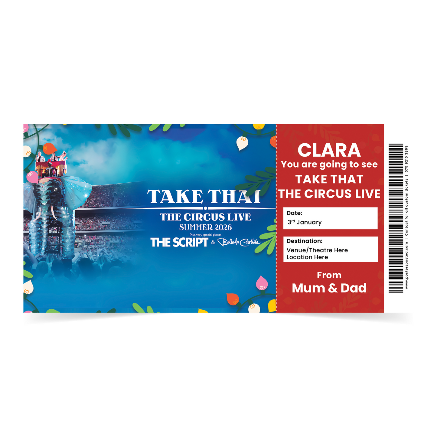 Take That Mock Ticket The Circus Tour 2026 Personalised Gift Christmas Xmas Card