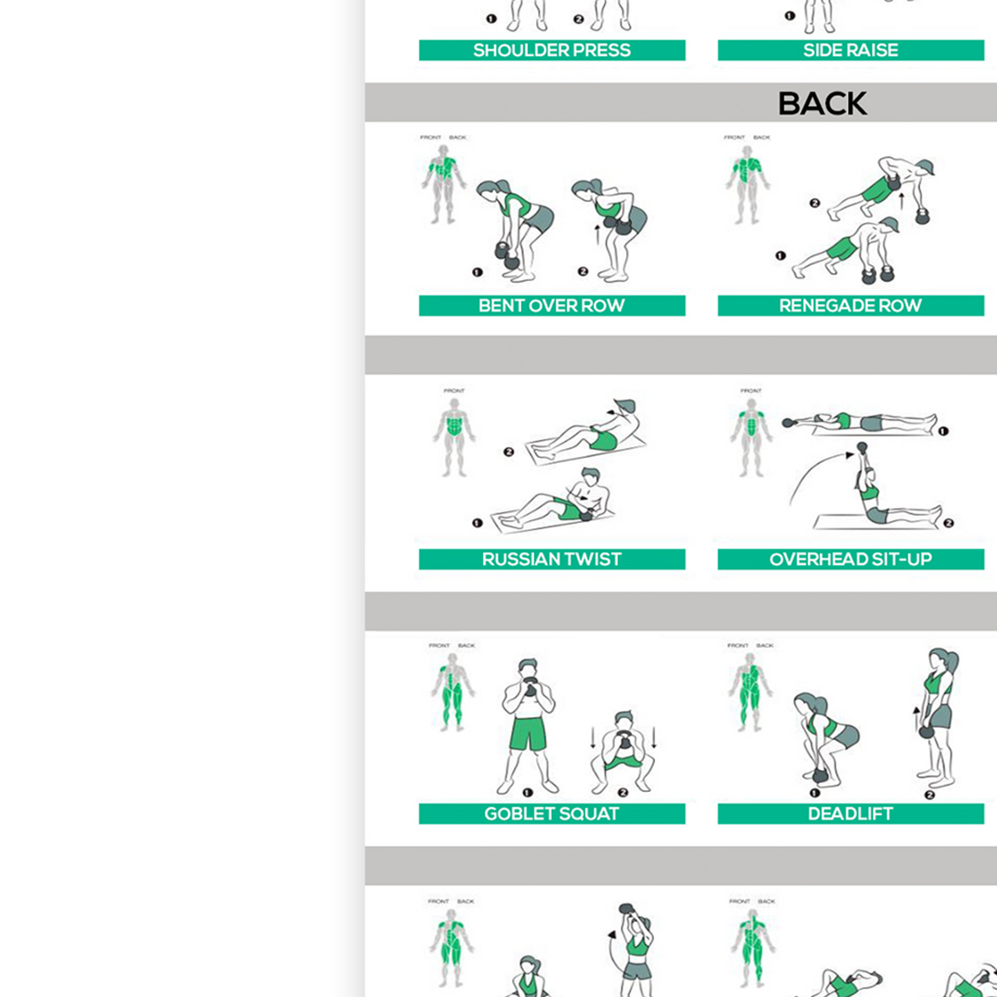 Kettlebell Workout Poster Gym Exercise Chart Home Fitness Motivation Print