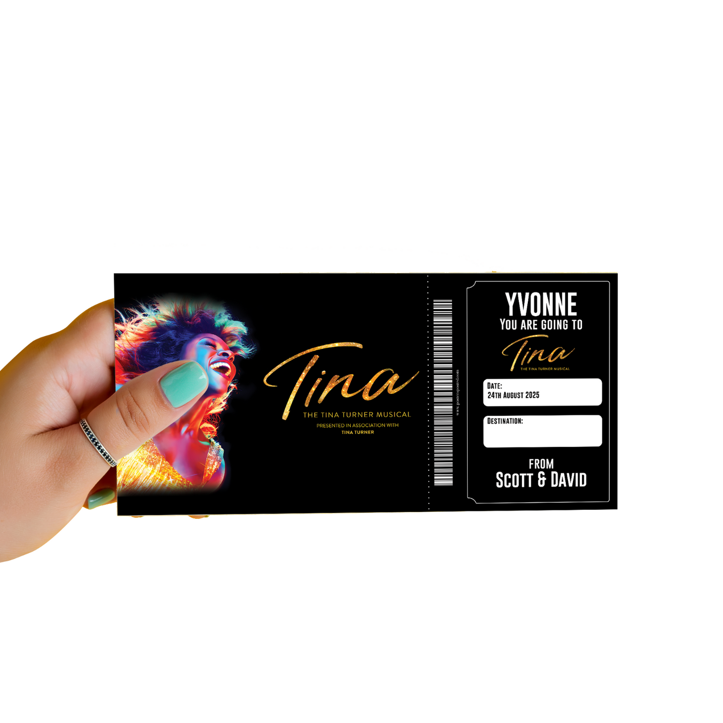 Tina Tuner The Musical Theatre Musical Ticket Personalised Christmas Xmas Ticket