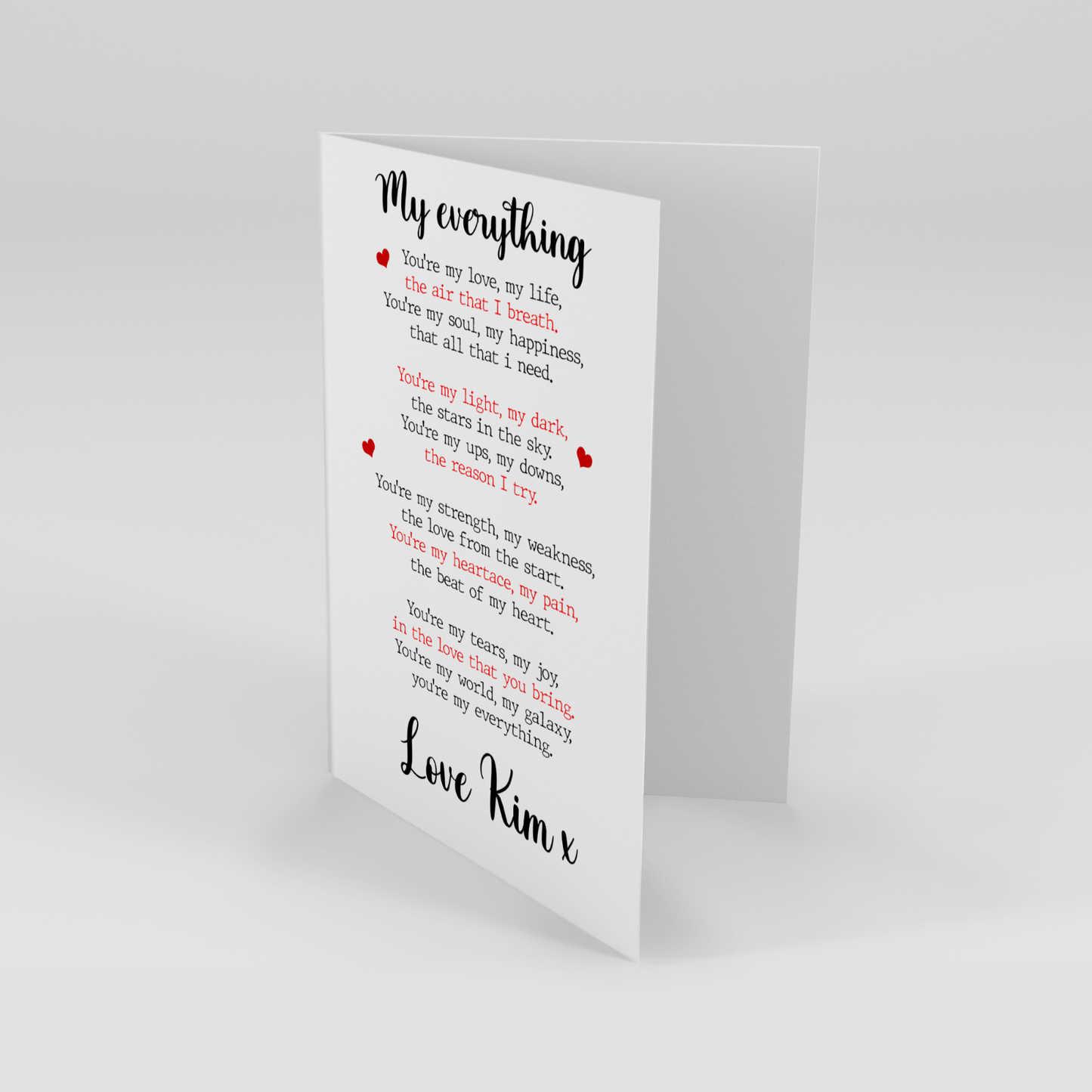 Valentines Day Card Personalised Poem Husband Wife Girlfriend Boyfriend Gift