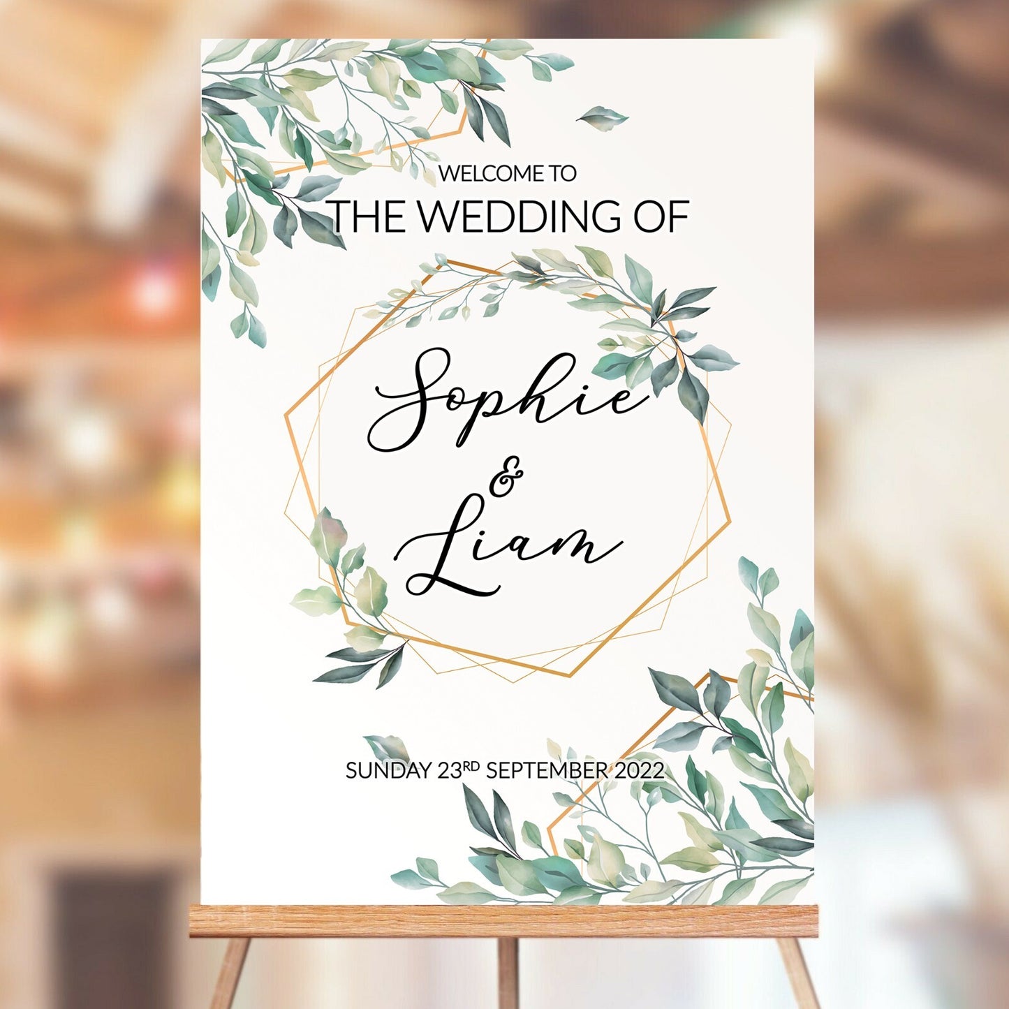 Personalised Welcome Wedding Poster Green Foliage Ceremony 'Welcome' Entry Sign