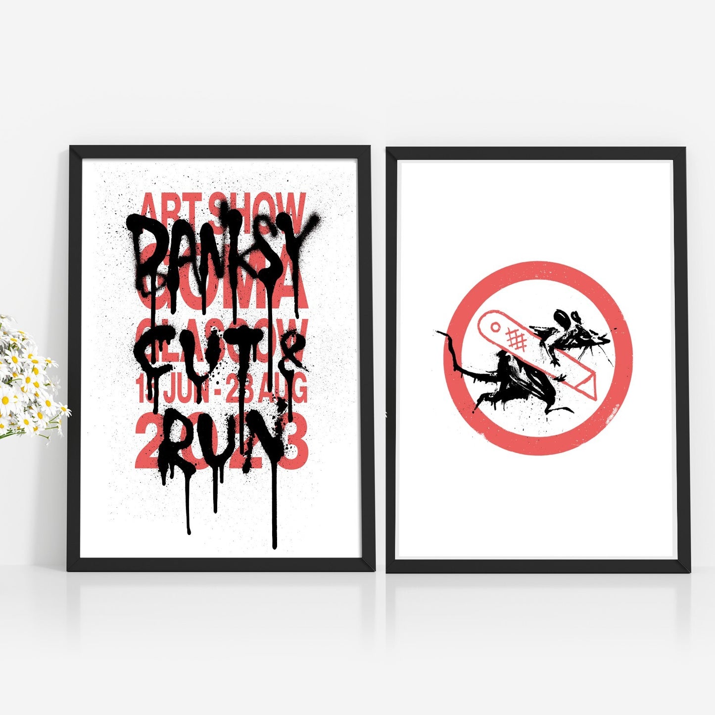 BANKSY CUT AND RUN GLASGOW EXHIBIT POSTER SET - Street Art Poster Set Of 2 Print
