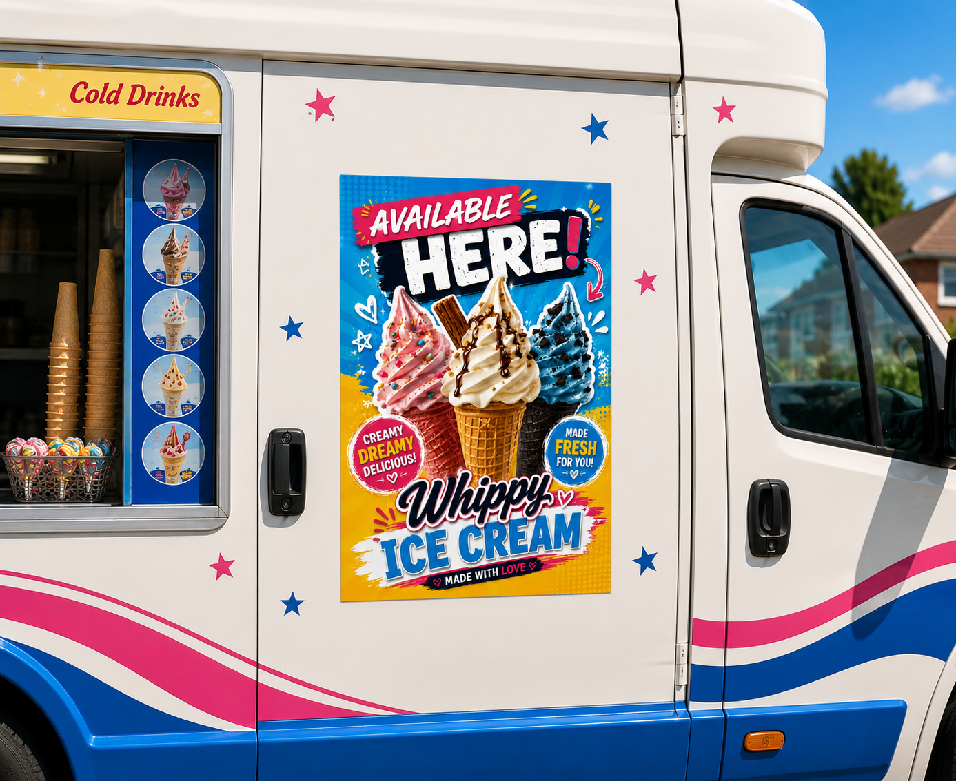 Ice Cream Sold Here Mr Whippy Adhesive Print Vinyl window Wall sticker Sign
