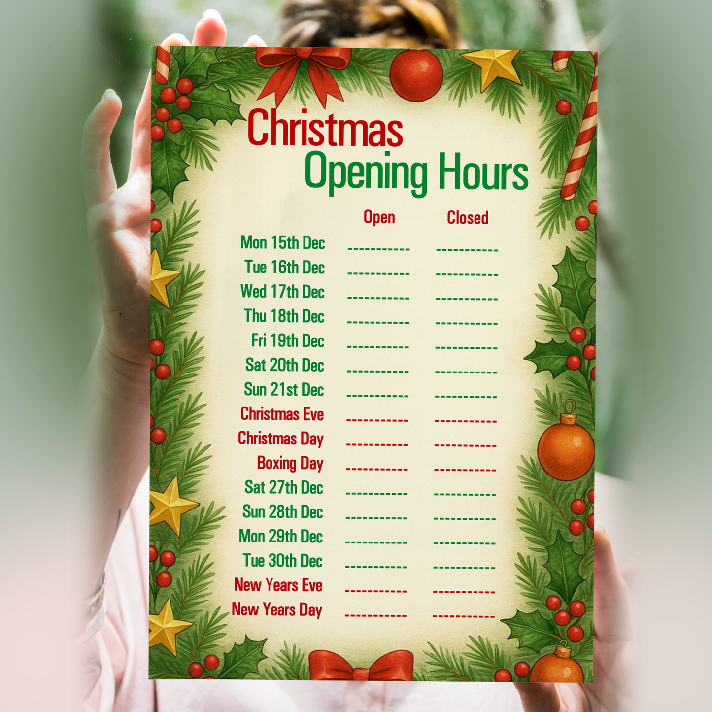 Christmas Shop Opening Times And Hours Poster Notice Sign Christmas New Year