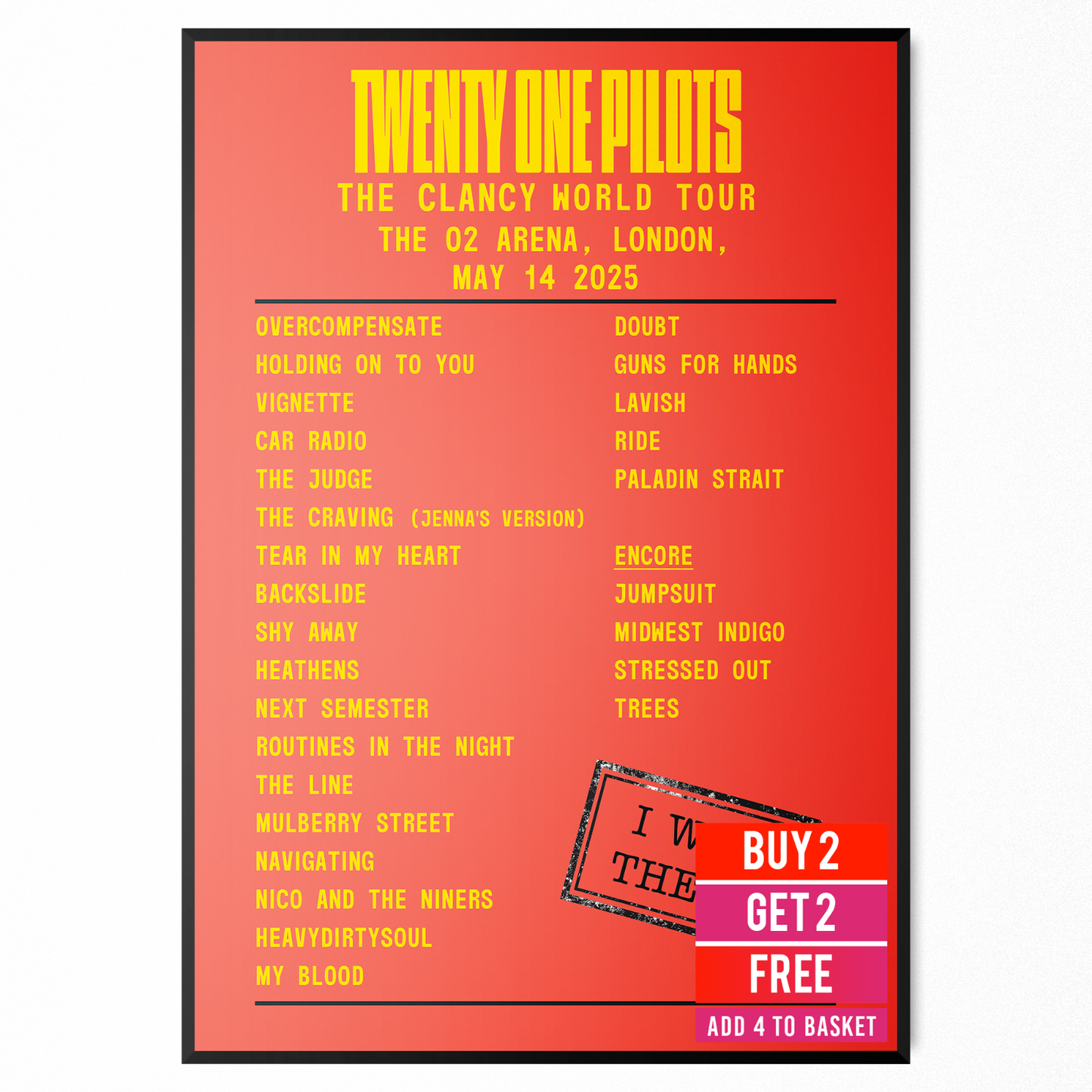 Twenty One Pilots 2025 UK Tour The Clancy World Tour Setlist Poster Print A5-A3