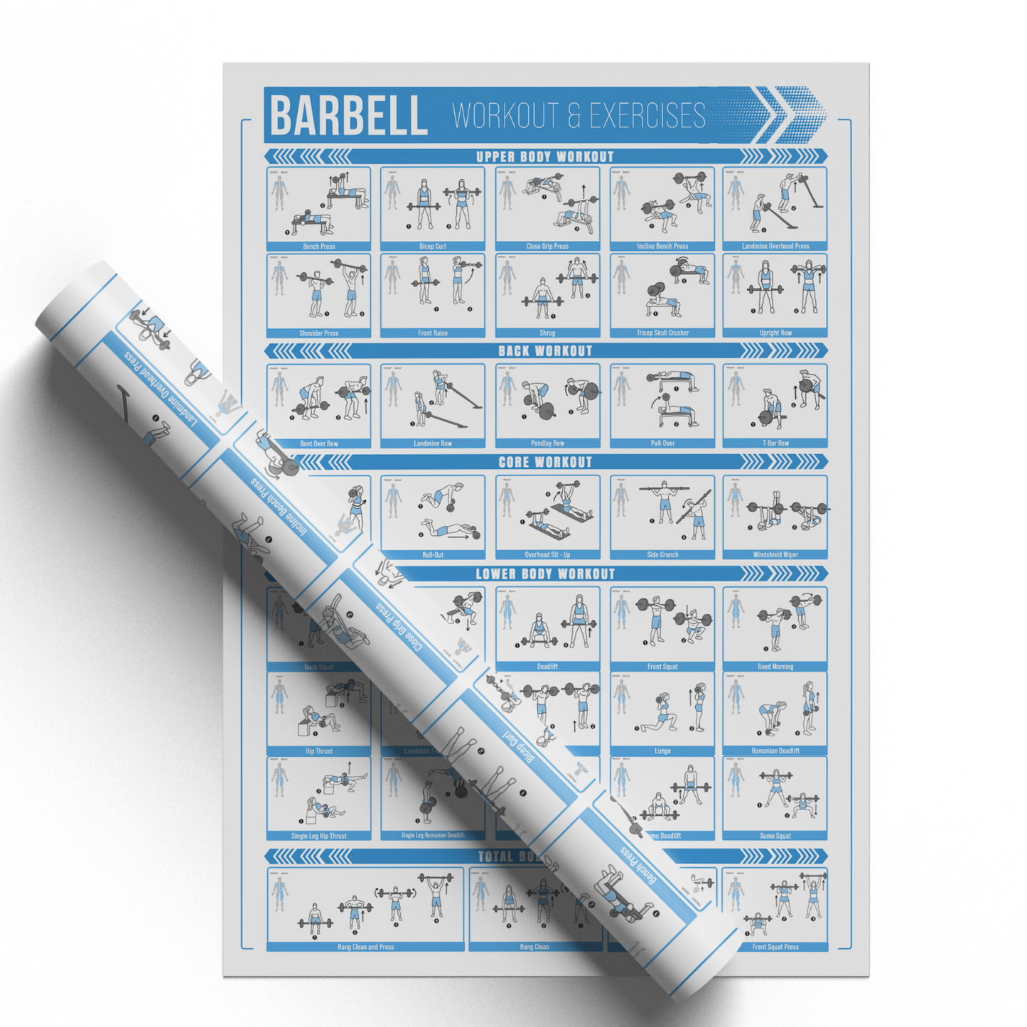 Barbell Workout Poster Gym Exercise Training Wall Chart Print A5 A4 A3