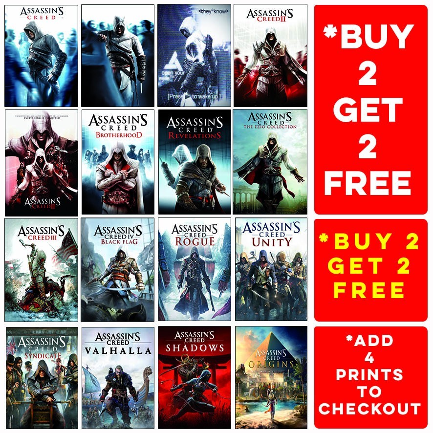 Assassins Creed Game Poster Ubisoft Print Art HD Cover Wall Home Decor A5 A4 A3