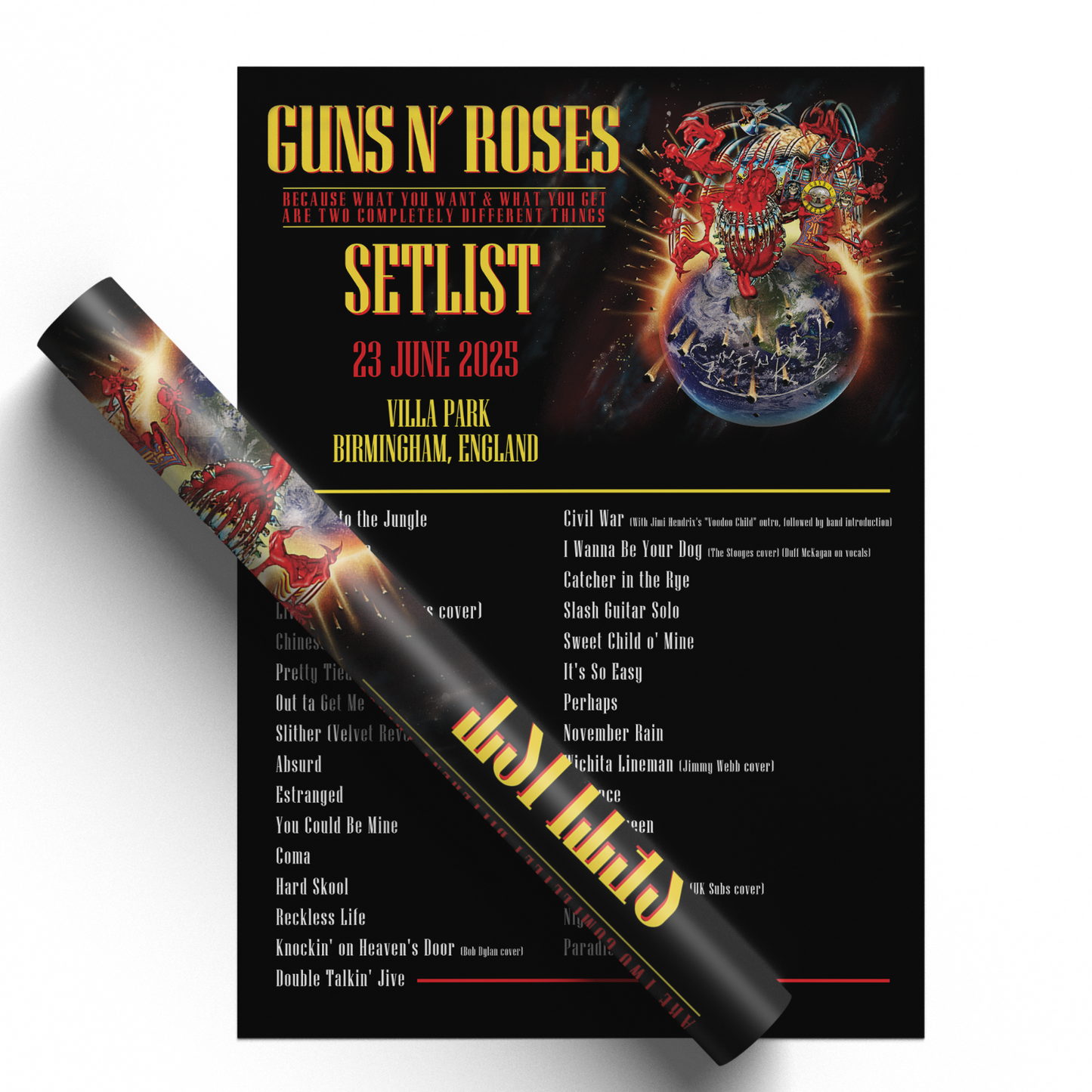 Guns N' Roses Birmingham 23 June 2025 Setlist Poster For Fans A5-A3