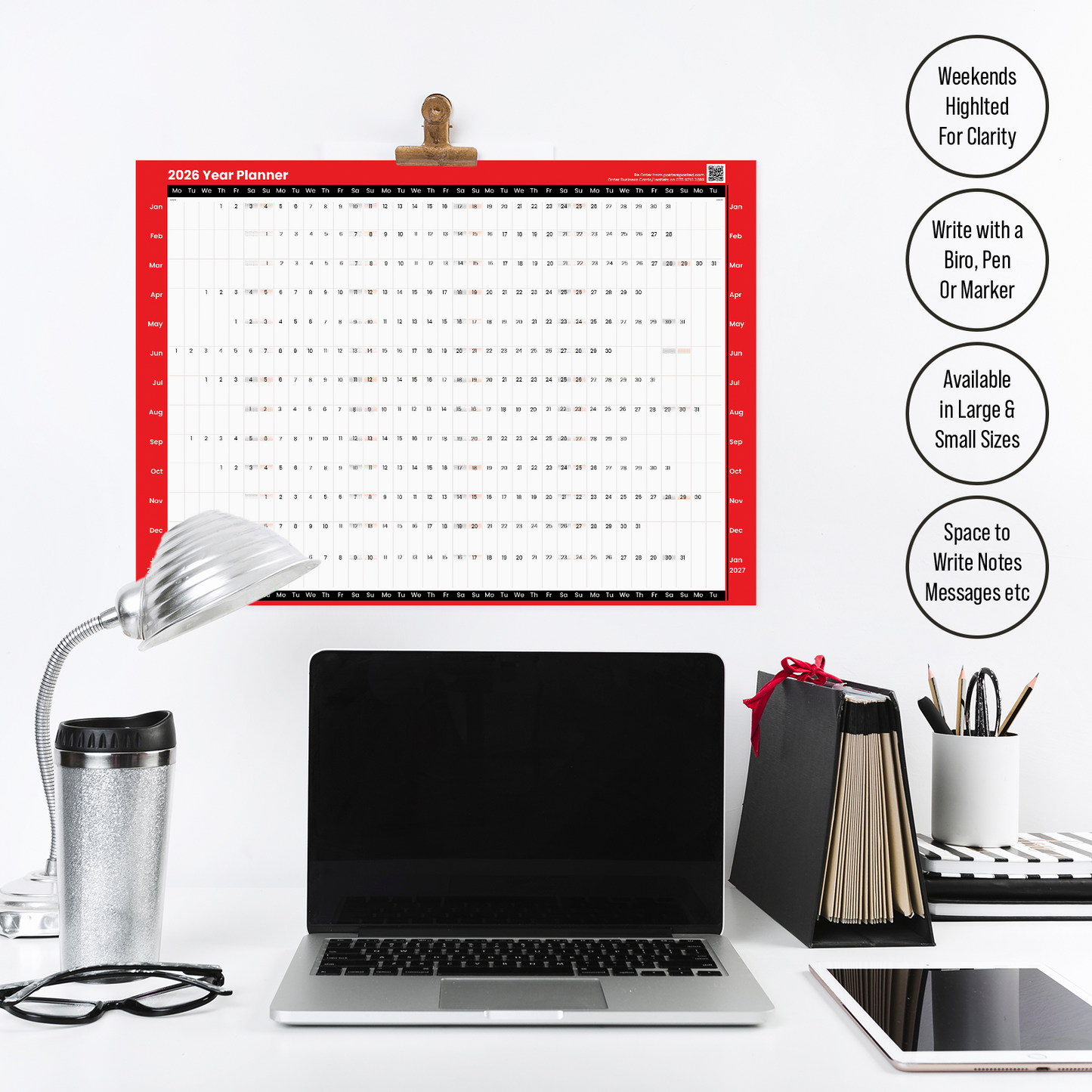 2026 Full Year Annual Planner Student Wall Chart Holidays School A5 A4 A3 A2 A1