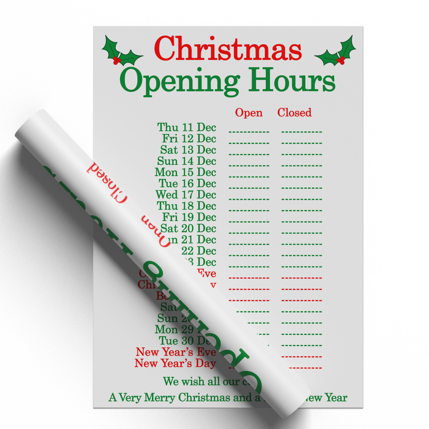 Christmas Shop Business Opening Hours And Time 2025 Xmas Poster Print A5-A3