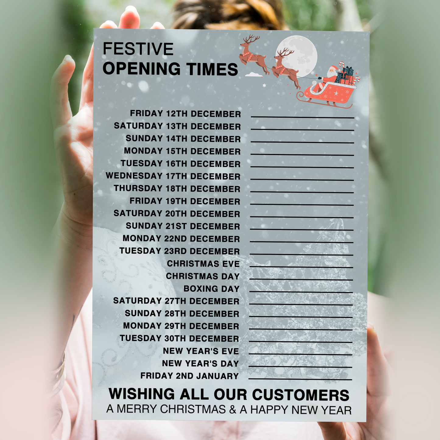 Christmas Opening Times, Hours Window Sign A5-A3 Shop Display Christmas Poster