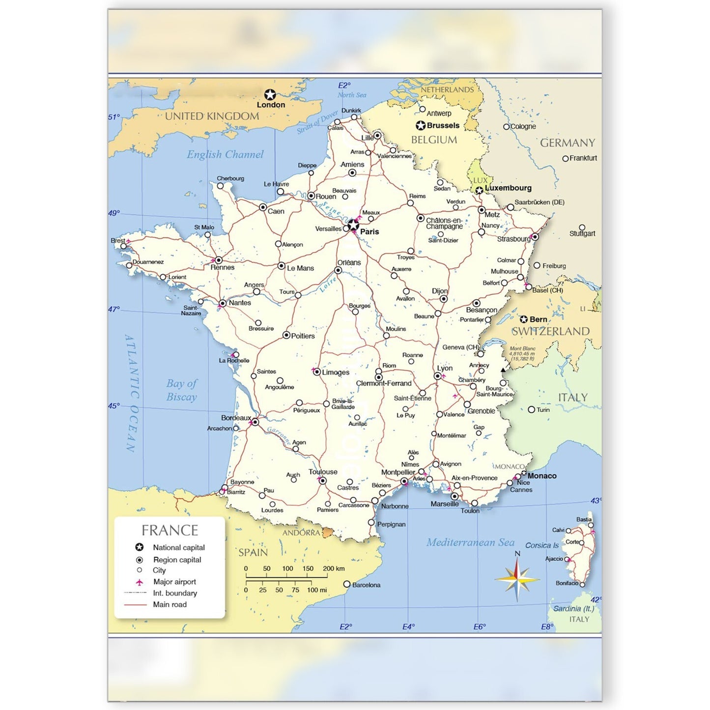 Map Of France Wall Art Poster wall chart Educational School Wall Art Print A5-A3