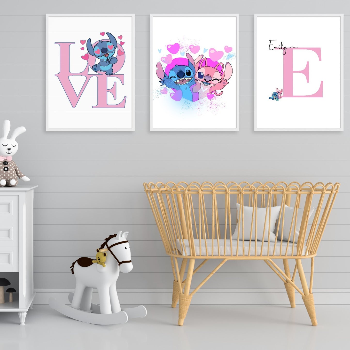 Set Of 3 Personalised Disney Lilo And Stitch Poster Wall Art Print Girl Gift