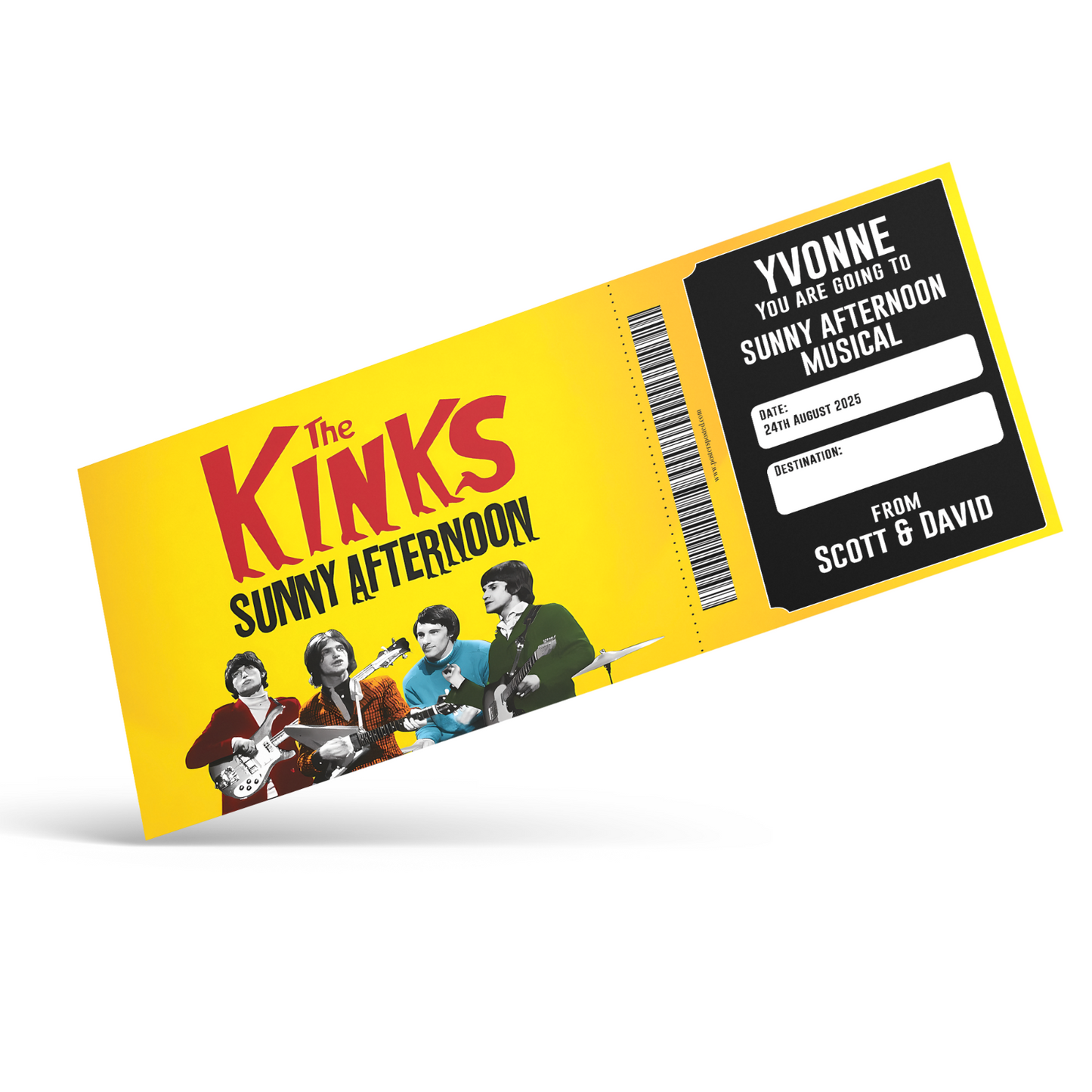 Sunny Afternoon The Kinks Musical Ticket Gift Voucher Surprise Personalised