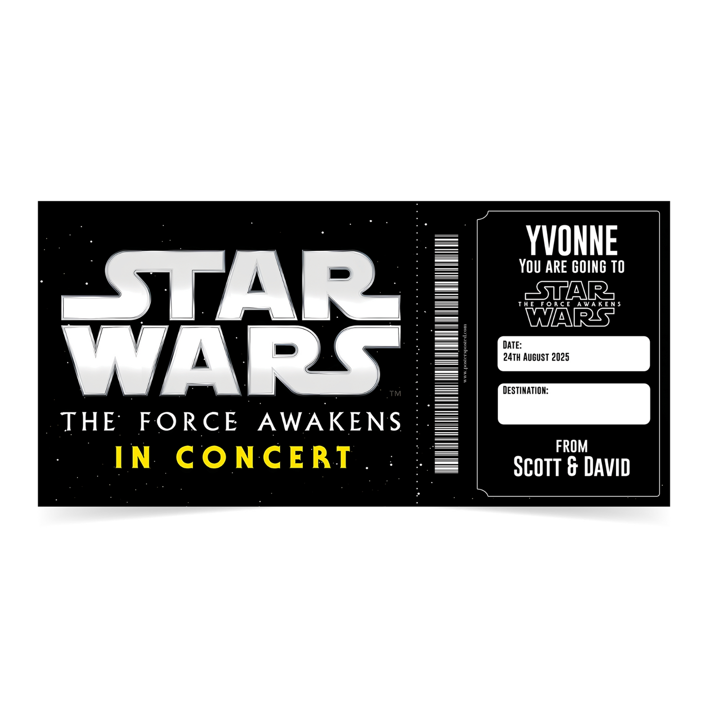 Star Wars The Force Awakens In Concert Gift Ticket Personalised Xmas Gift Ticket