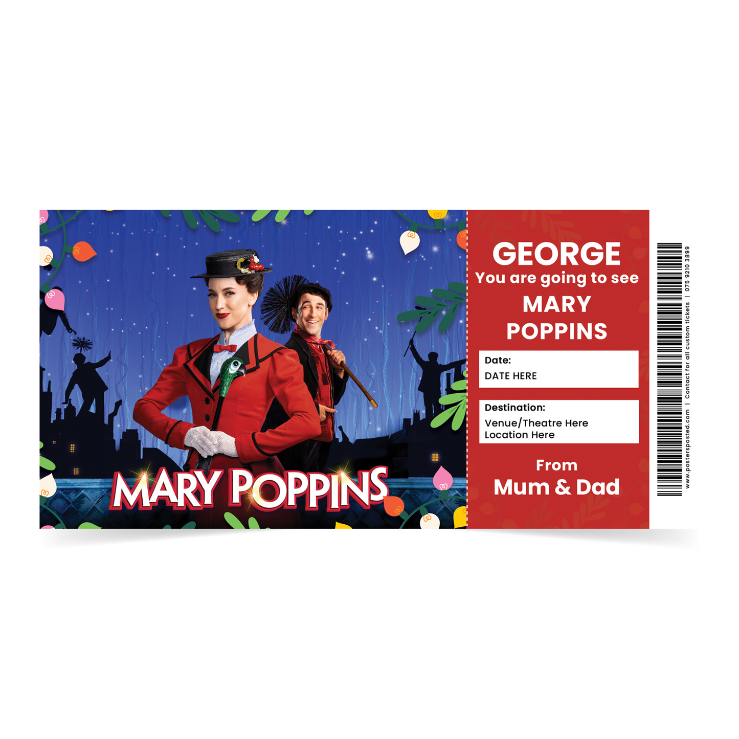 Mary Poppins The Musical Gift Ticket Personalised Present Christmas Gift Reveal
