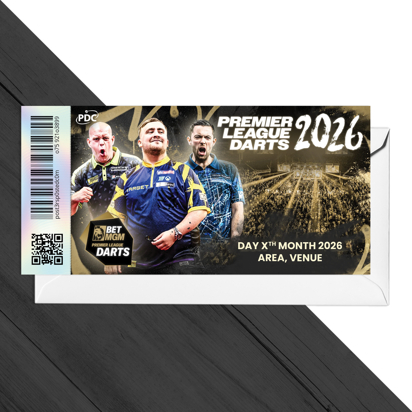 Darts Premier League mock Ticket Personalised Event Ticket Gift Voucher Ticket