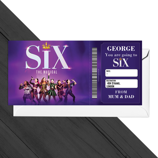 Six The Musical Ticket Personalised Theatre Gift Ticket Keepsake Reveal