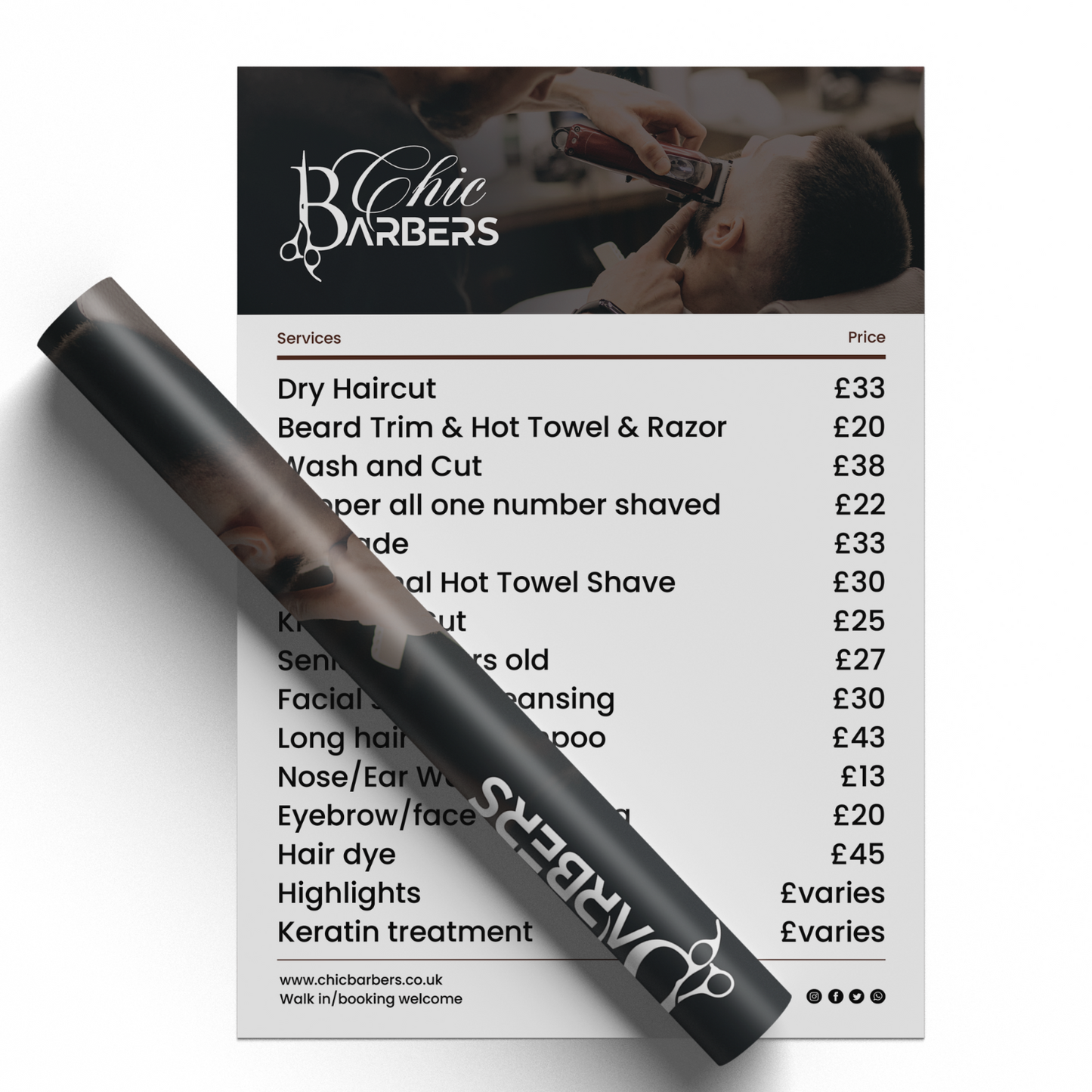 Barber Shop Salon Advertising Board Poster Price List Sign  A5 A4 A3