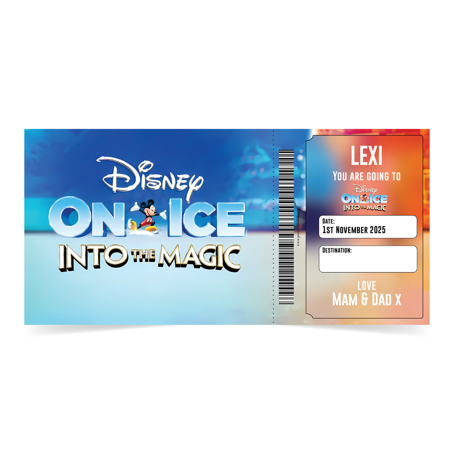 Disney On Ice Into The Magic Christmas Ticket Personalised Gift Keepsake Ticket