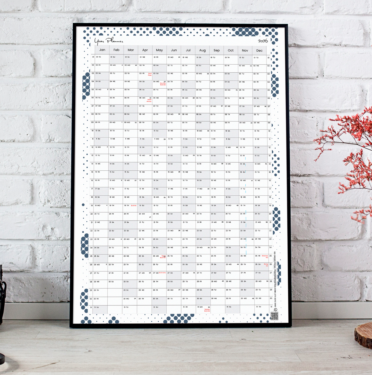 2026 Wall Planner Calendar Wall Chart Calendar Year Planner Home Office A5-A3