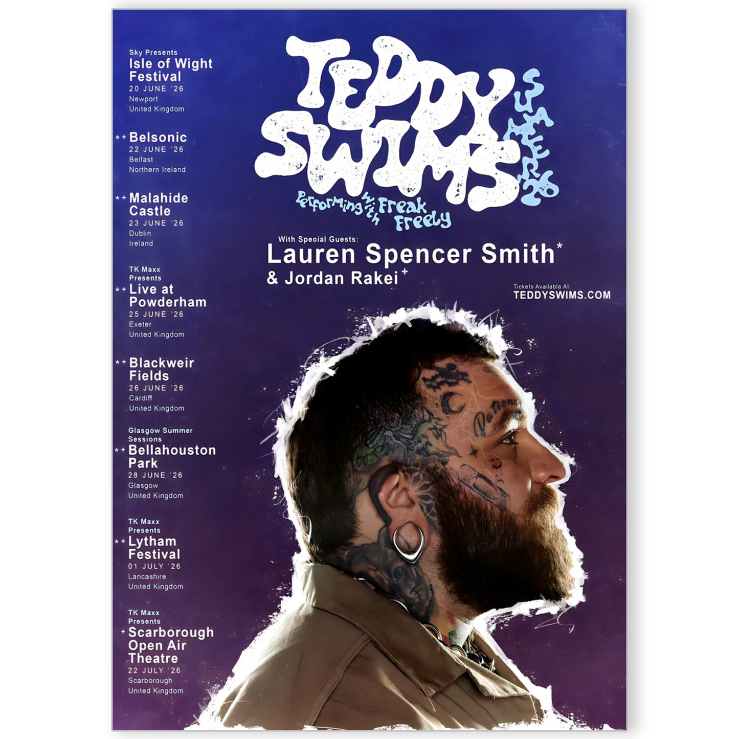 Teddy Swims Poster Live Music Show Summer 2026 Tour Concert UK+Ireland Dates