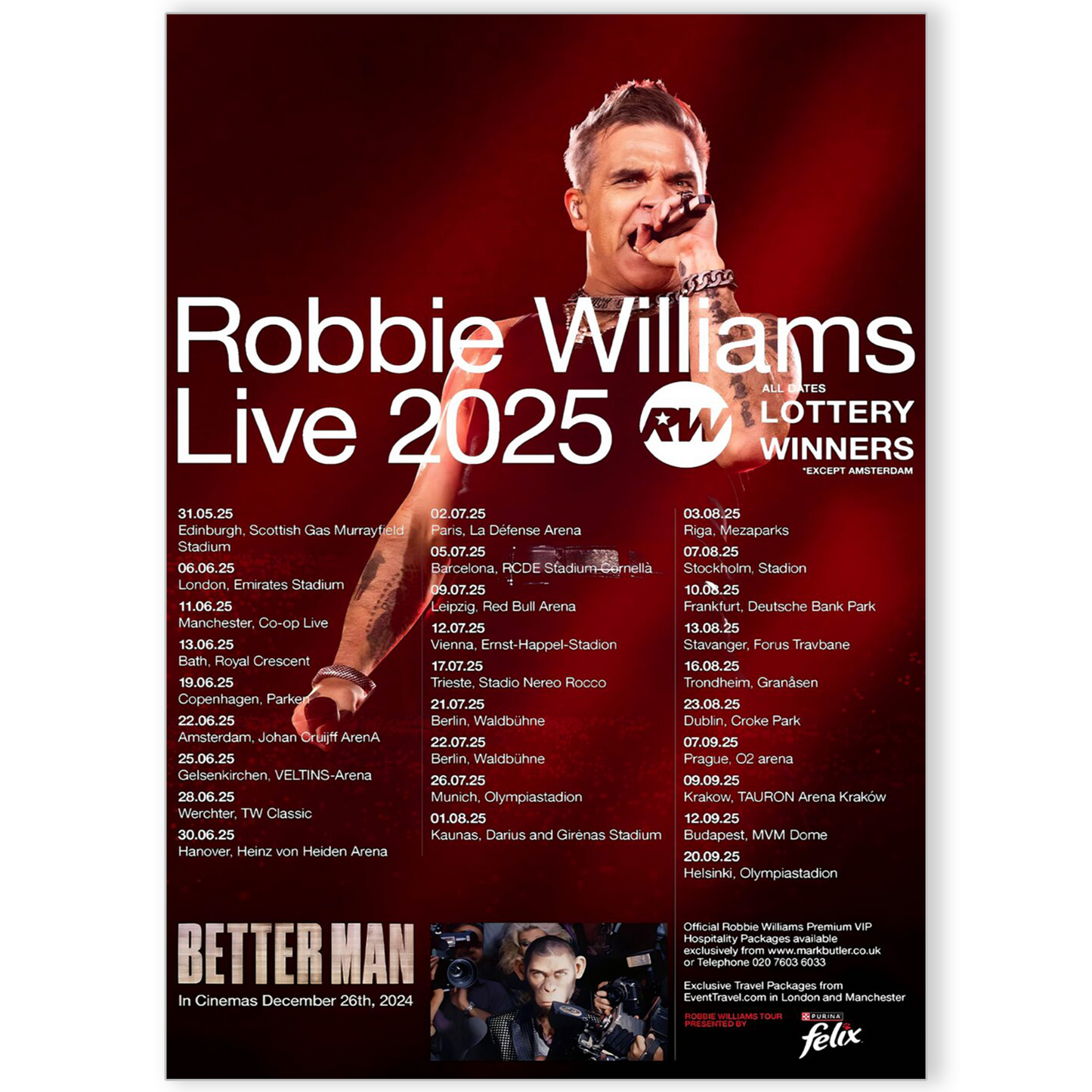 Robbie Williams Live 2025 All Concert Dates Poster Gift For Robbie Williams Fans