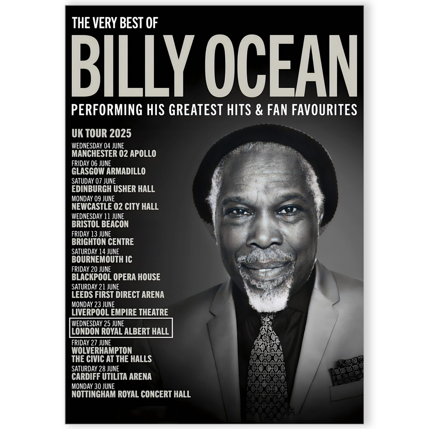 Billy Ocean 2025 UK Tour Music Poster Print Gig Poster UK Dates For Billy Fans