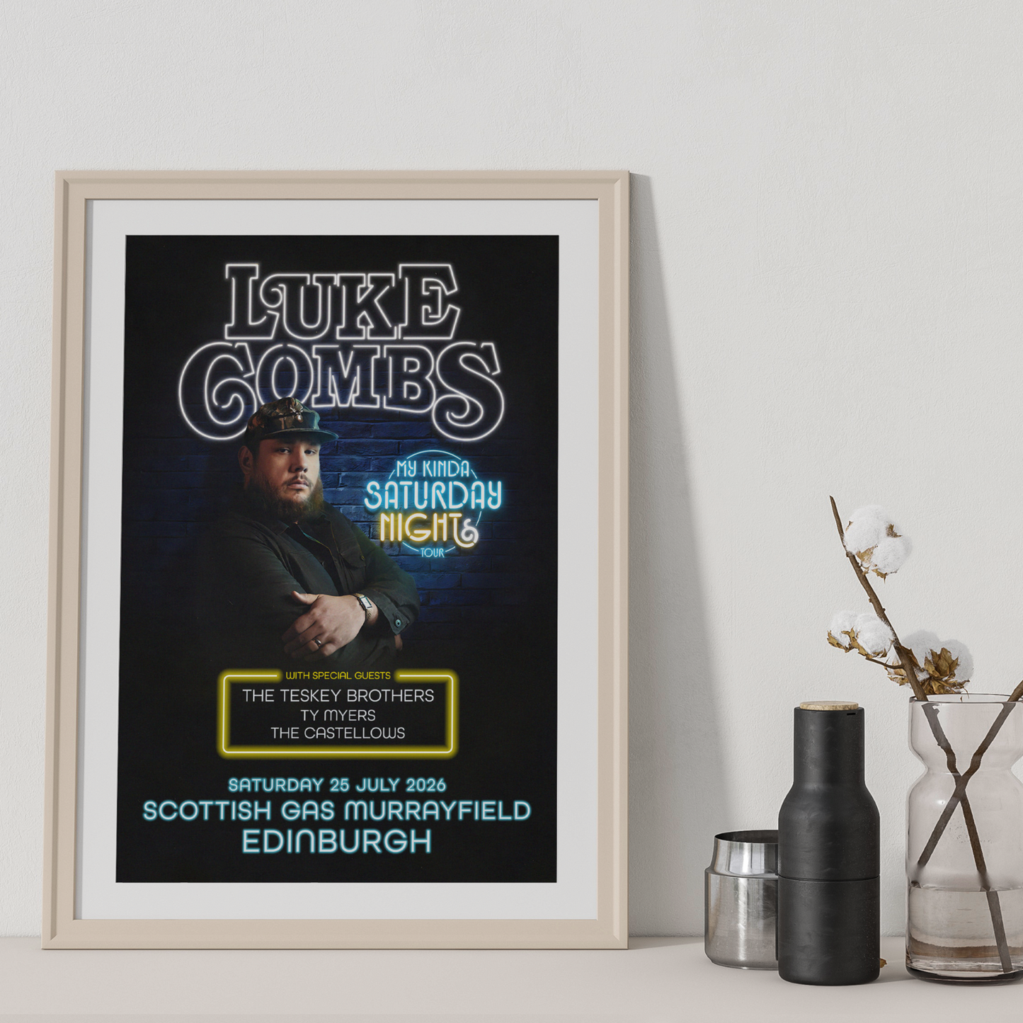 Luke Combs Poster Musician My Kinda Saturday Night Tour 2026 Poster Edinburgh