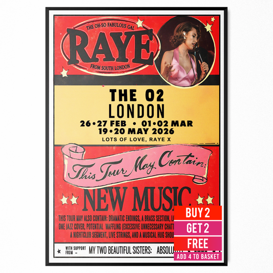 Raye Poster Musician 2026 London Wembley O2 Poster For Raye Fans A5-A3 Concert