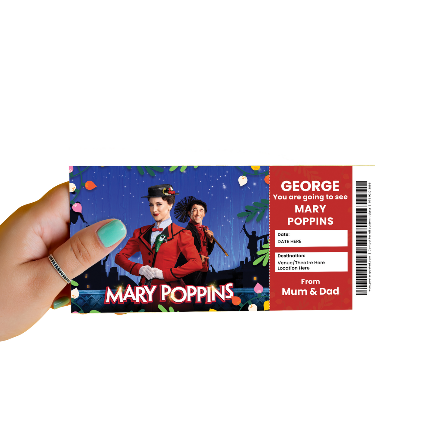 Mary Poppins The Musical Gift Ticket Personalised Present Christmas Gift Reveal