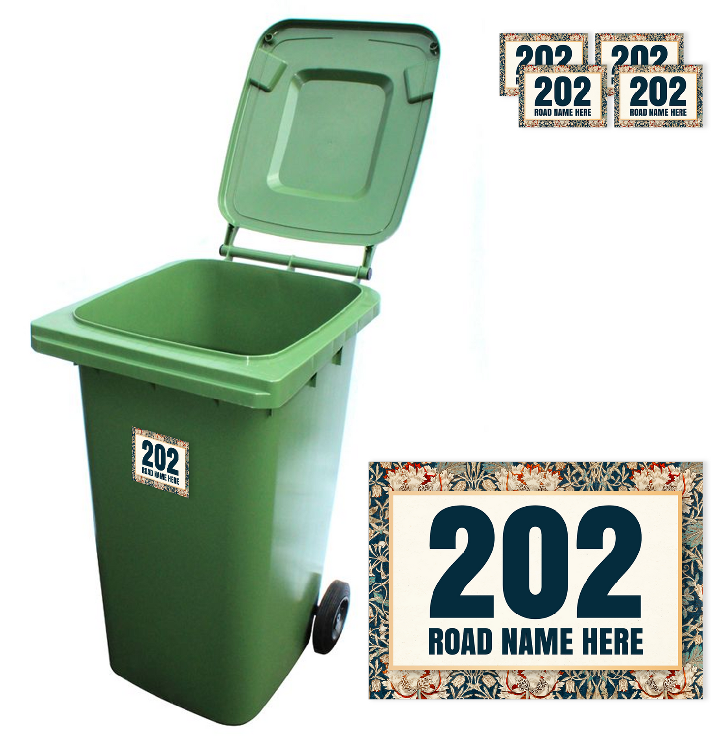 Wheelie Bin Numbers Personalised Waterproof Bin stickers Labels House Street