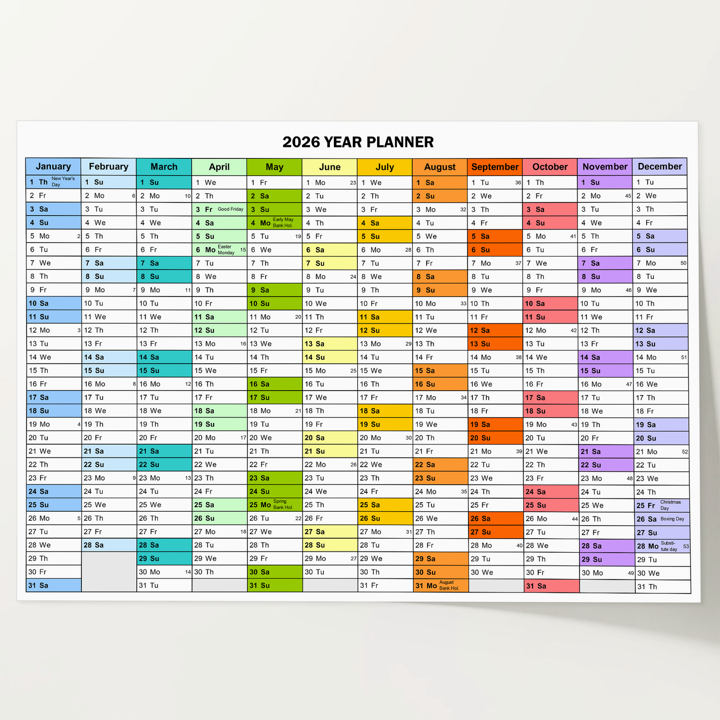 2026 A1-A2 Size Calendar Large Wall Planer Full Year Calendar Home Office Work