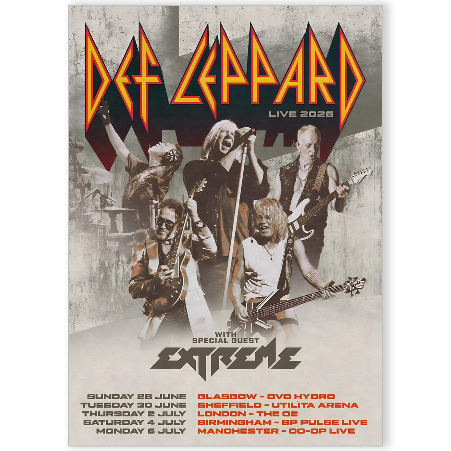 Def Leppard Poster 2026 UK Live Tour Gig Poster For Rock Fans A5 A4 A3 Poster