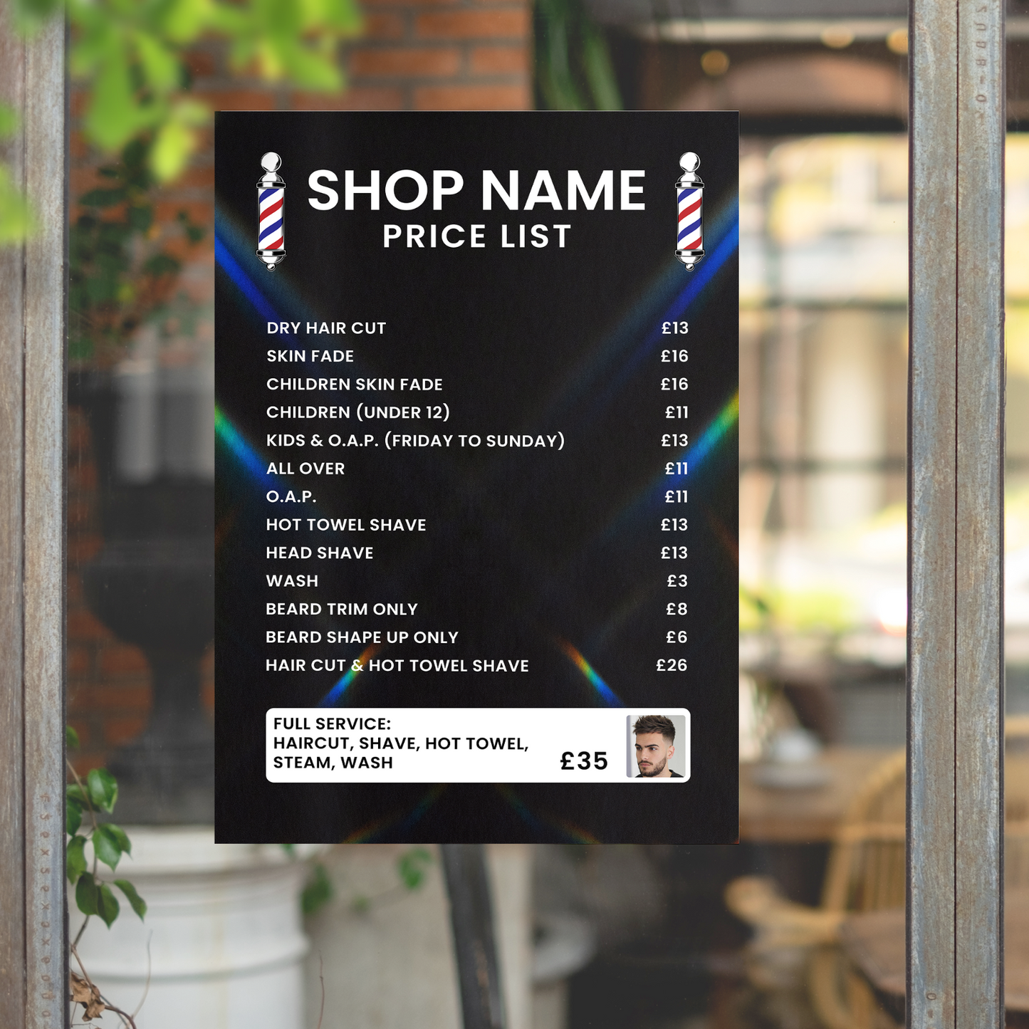 Barber Shop Price List Personalised Poster Sticker Sign Vinyl Wall Decal A5-A3