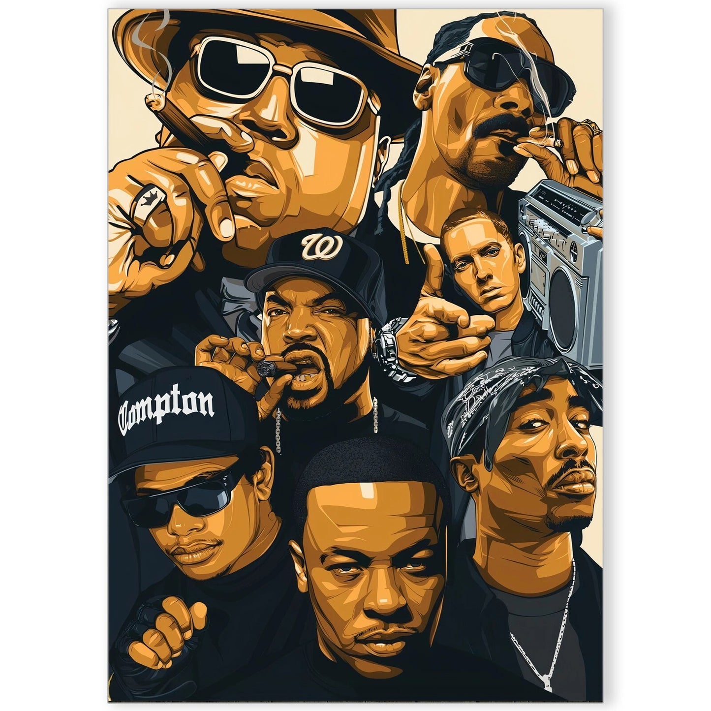 Rap Legends Music Collage Wall Art Poster Gift Print Tupac, Eminem, Biggie Print