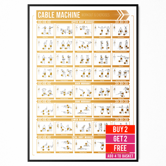 Cable Machine Workout Poster Full Body Gym Exercise Training Chart A5–A3