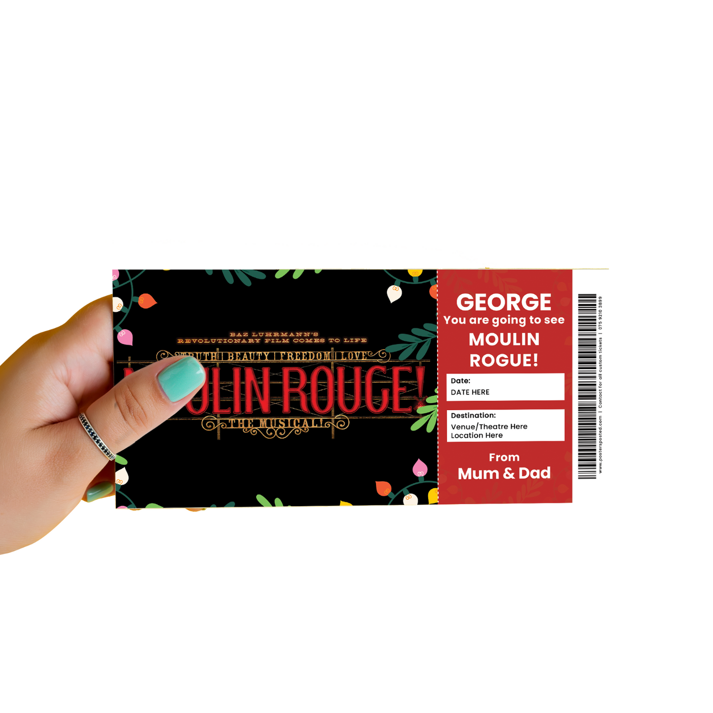 Moulin Rogue! Ticket Theatre Gift Xmas Christmas Personalised Gift Card Ticket