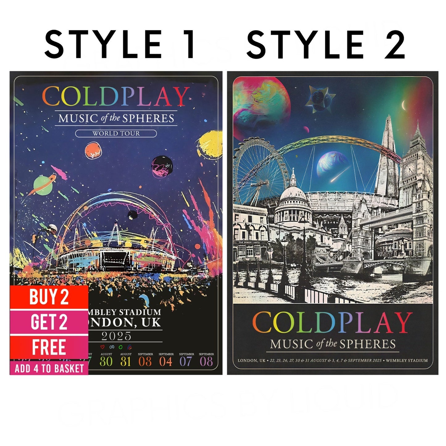 Coldplay Wembley Poster 2025 Music of the Spheres Tour UK Poster Print A5-A3