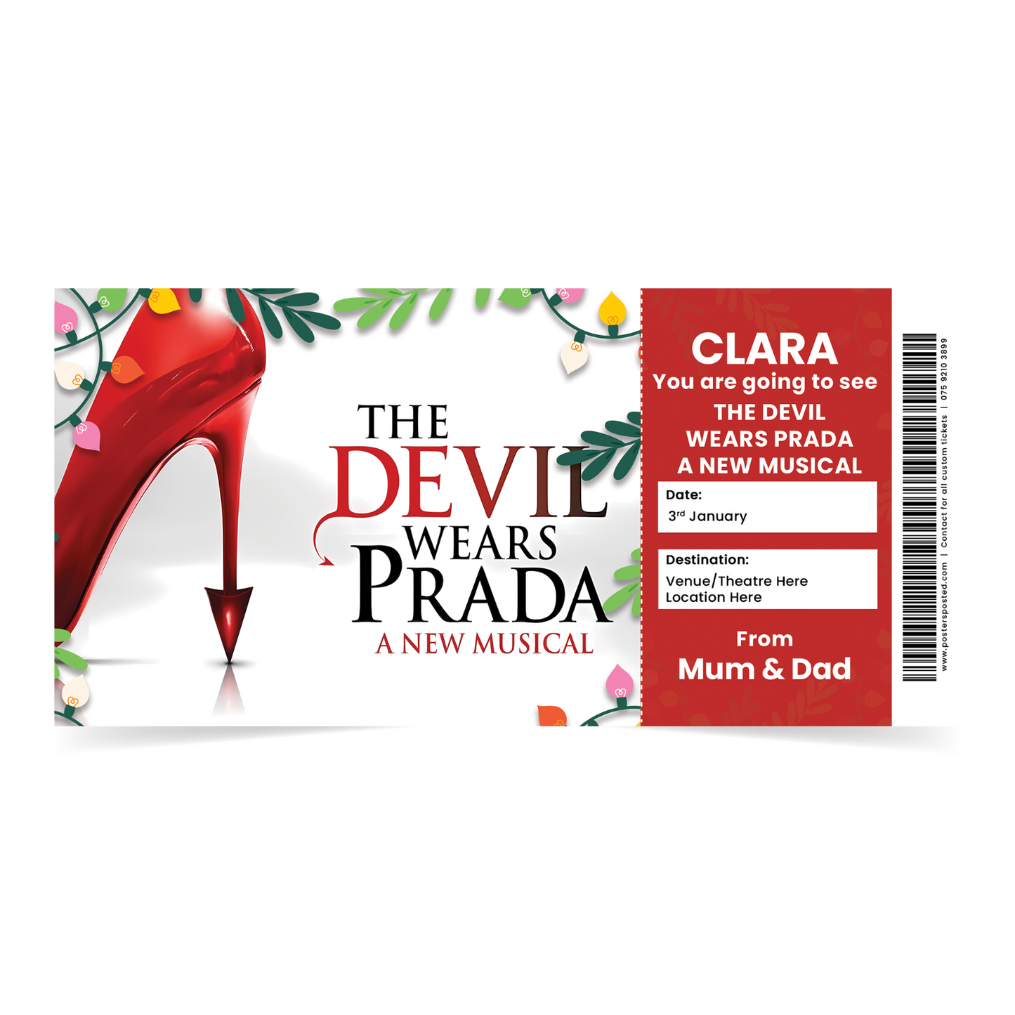 The Devils Wears Prada Personalised Ticket Birthday Christmas present Xmas Gift