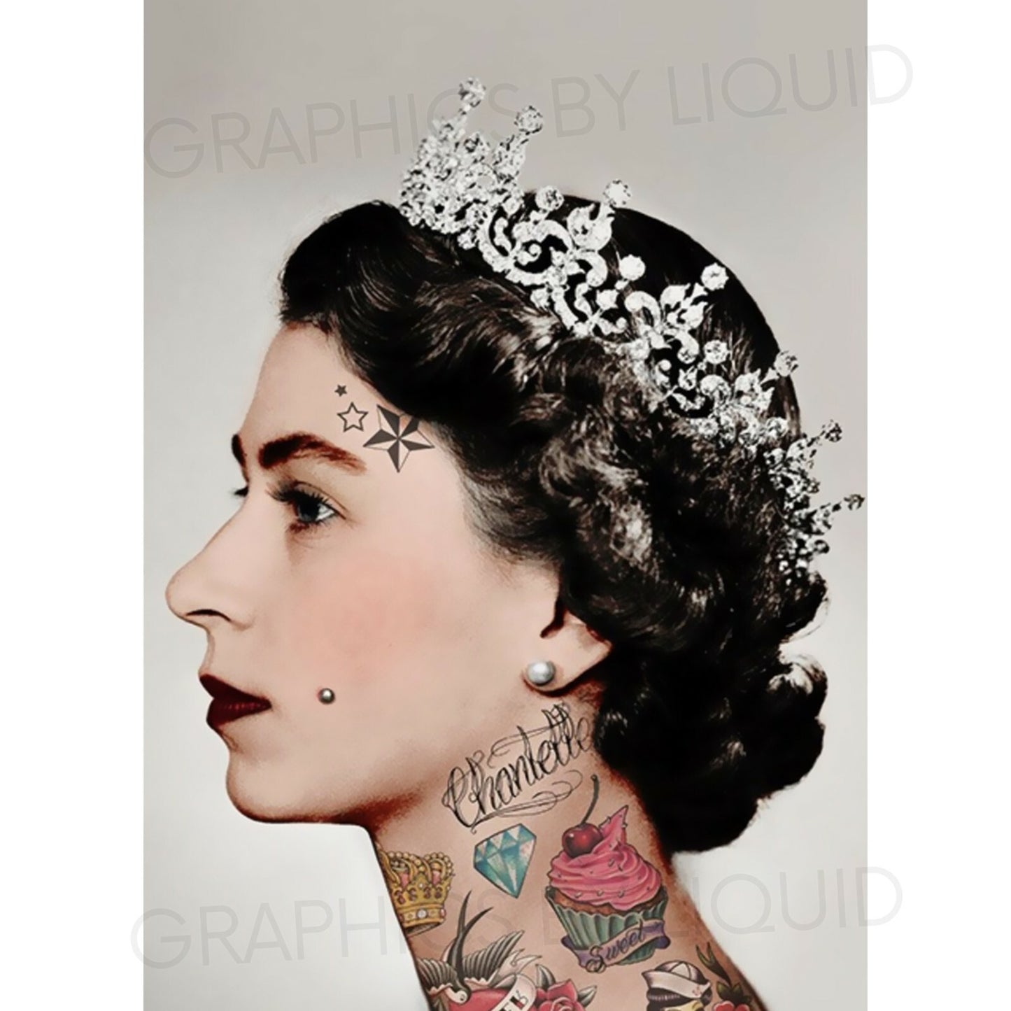 Punk Royal Elizabeth Gothic Poster Art Print Tattoos Home Decor A5-A3