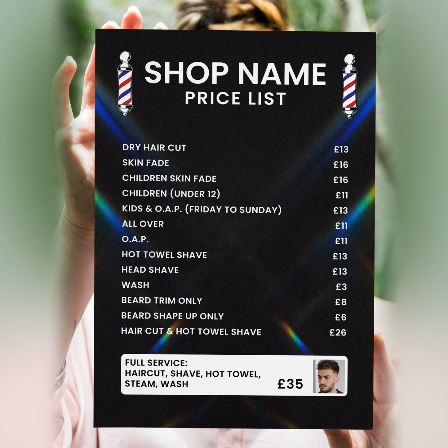 Barber Shop Price List Personalised Poster Sticker Sign Vinyl Wall Decal A5-A3