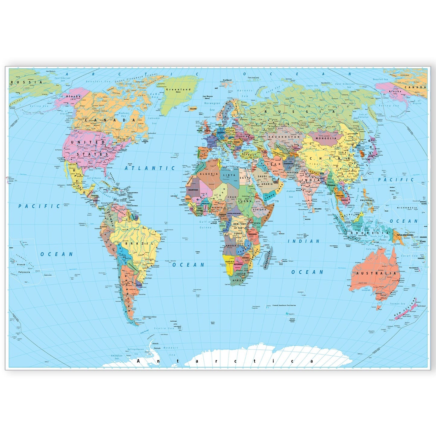 World Map Detailed Educational Geography Poster Art Map poster A5 A4 A3