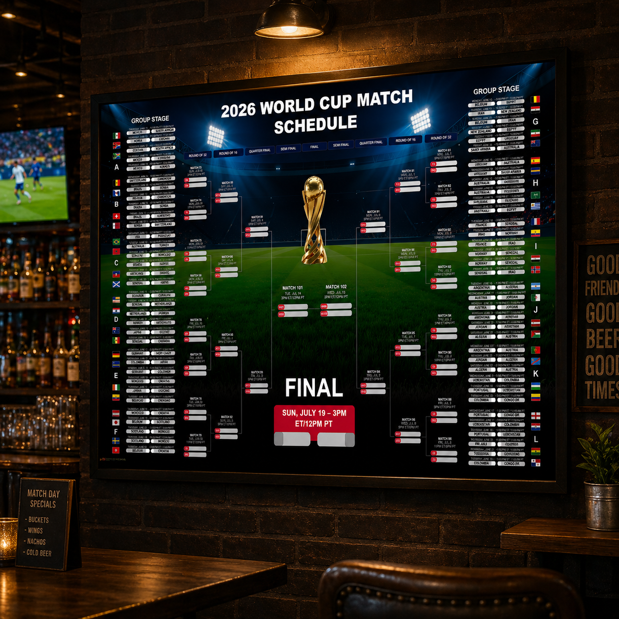 Football World Cup 2026 Poster Schedule Wall Chart A5-A2 Large Wall Planner